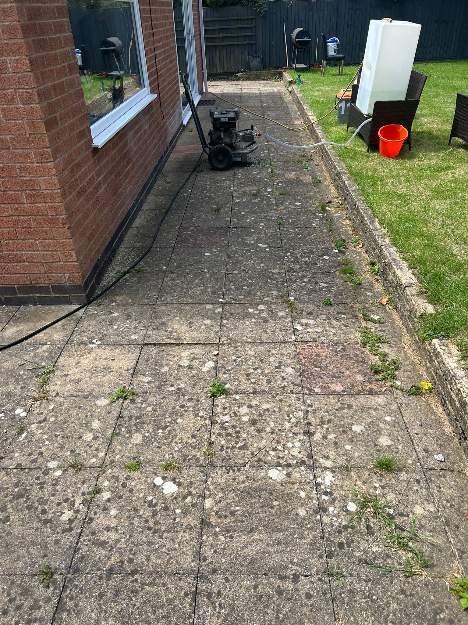 Slabs before jet washing - moss and grime