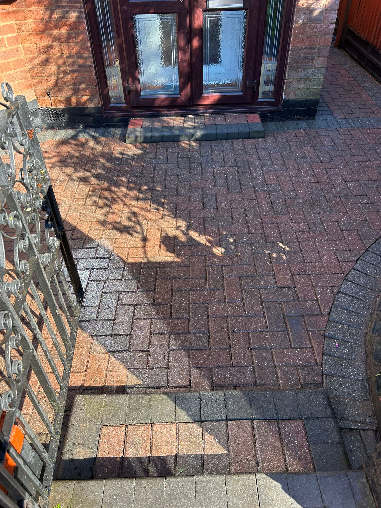 Front entrance block paving after jet washing